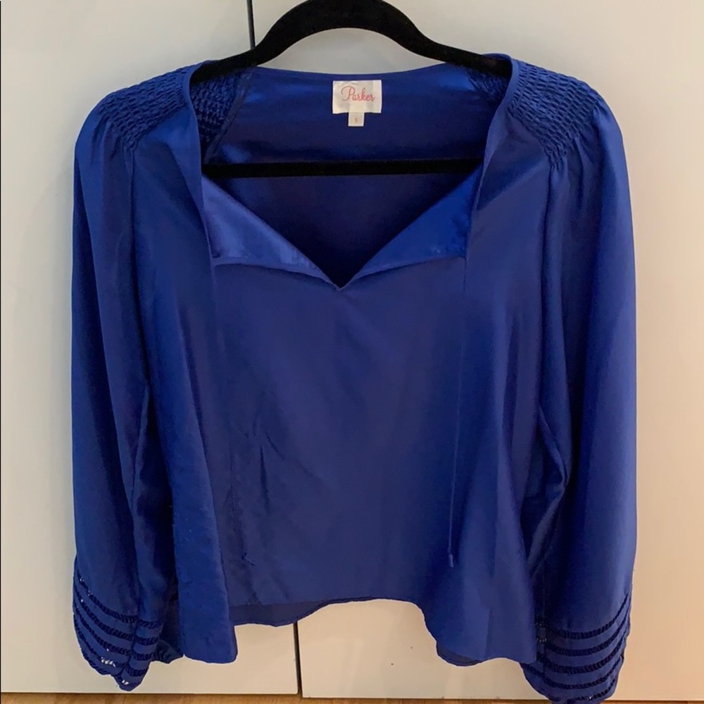 Cobalt blue balloon sleeve blouse
